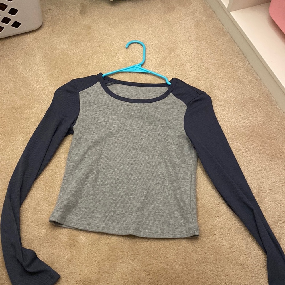 Blue and Grey Cropped T-Shirt